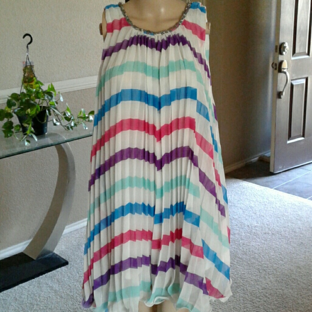 Pleated Chiffon Shift Dress